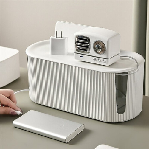 Cable Management Box Large Capacity Cord Organizer with Functional Design for Home White 2