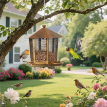 Large Capacity Garden Bird Feeder Heavy Duty Iron Bird Food Bowl Squirrel Proof Hanging Feeding Station Outdoors