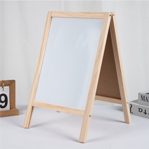 Double-Sided Foldable Dry Erase Whiteboard, Wood Frame Blackboard for Advertising & Teaching 1
