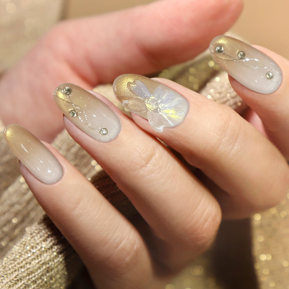 Creation-3C (Xs) Gold Flower False Nails - Hand Painted Diy Decor