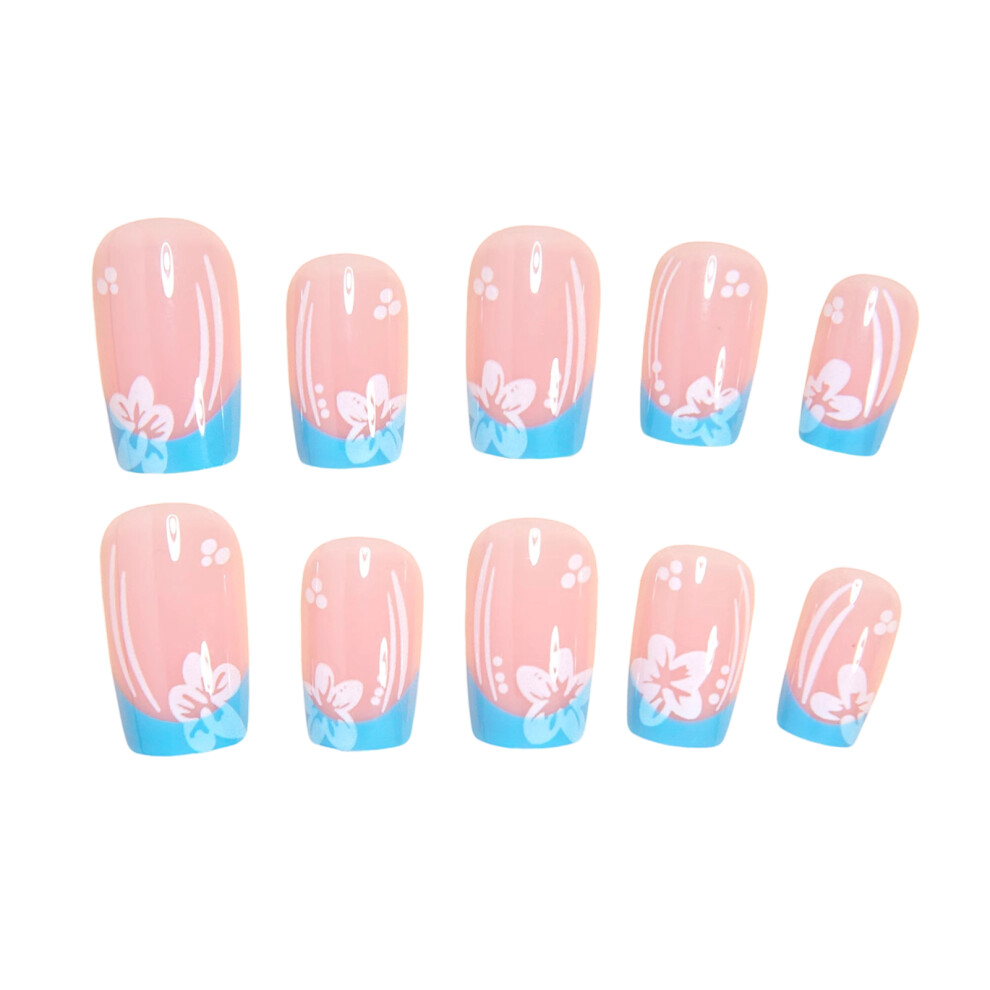 Creation-3C 24Pcs Pink Square Fake Nails With Blue Tip