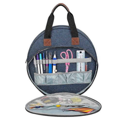 Embroidery Storage Case Crochet Hooks Knitting Handbag Navy Blue 2