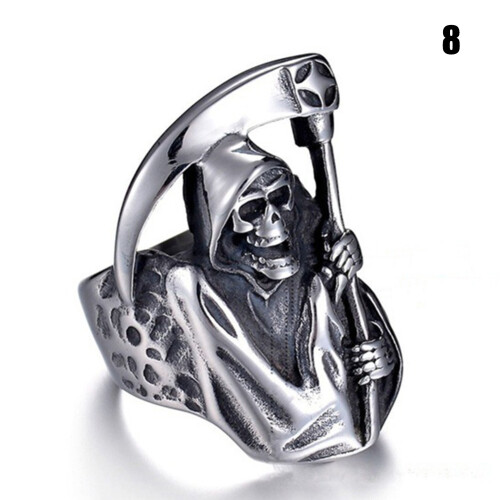 (8) Gothic Skull Sickle Ring for Men