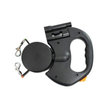 Auto Retractable Dual Dog Leash with Flashlight Waste Bag Box Roulette Double-Ended Traction Rope Pet Dog Supplies Black