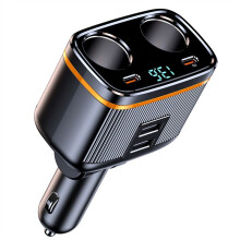 Caricabatteria da Auto USB C da 145 W con 4 Porte, Adattatore per Caricabatteria da Auto con Display di Tensione per Tutti I Dispositivi 'Auto