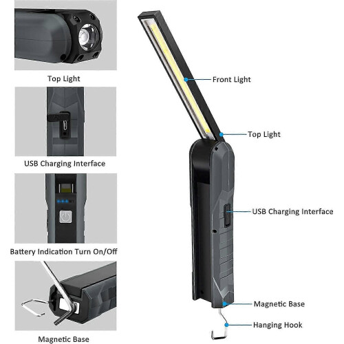 2 Pieces Rechargeable Led Work Light, 5 Modes Work Light Mechanic Light Foldable Torch Light with Magnetic Base Inspection Light for Camping, Automoti 1