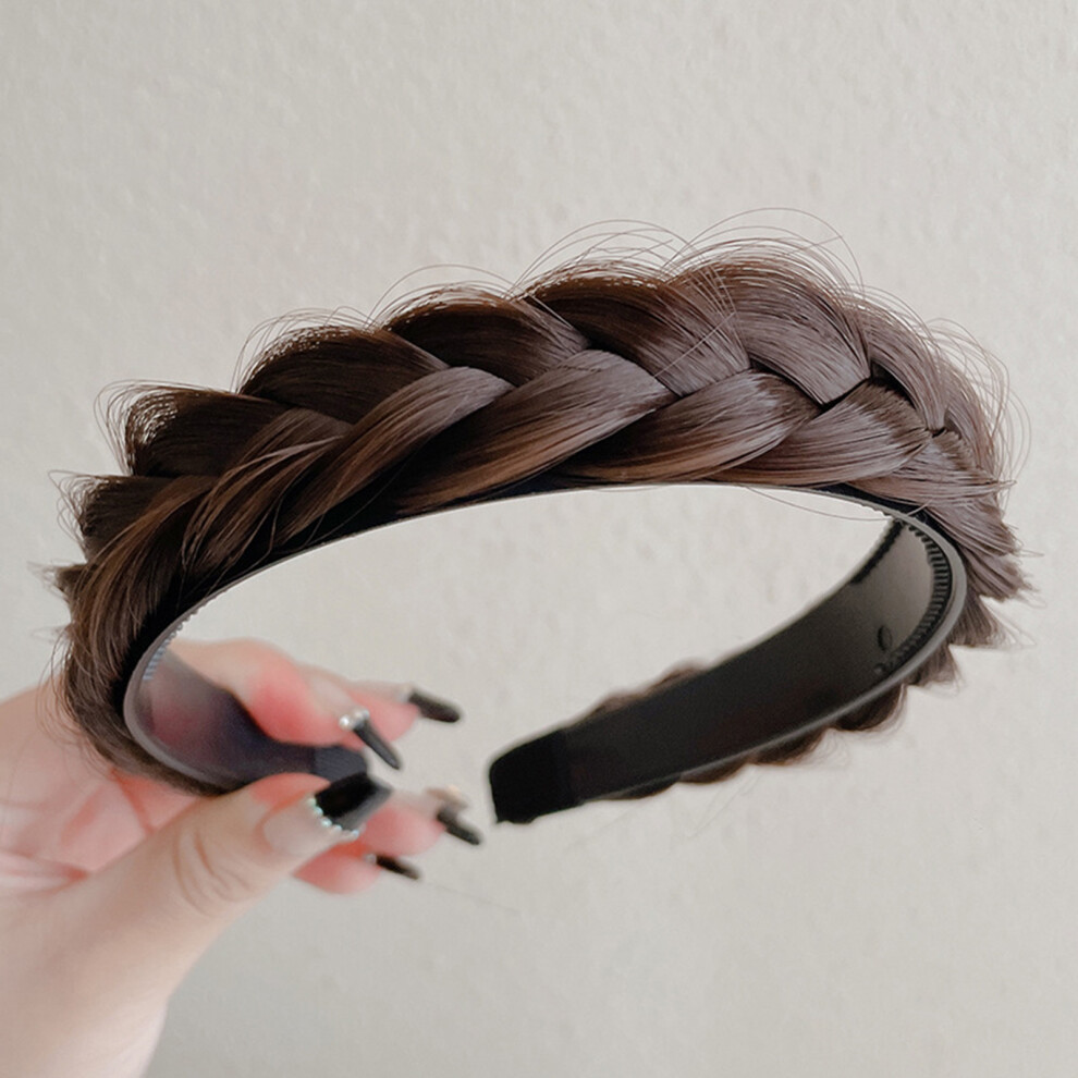 Roc-Electron (Dark Brown) Women\'S Braided Wig Headband - Non-Slip Hairpin