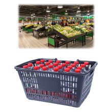 4Pack Plastic Shopping Baskets with EasyGrip Handles, 10L and 28L Stackable Grocery Basket Set for Retail Stores