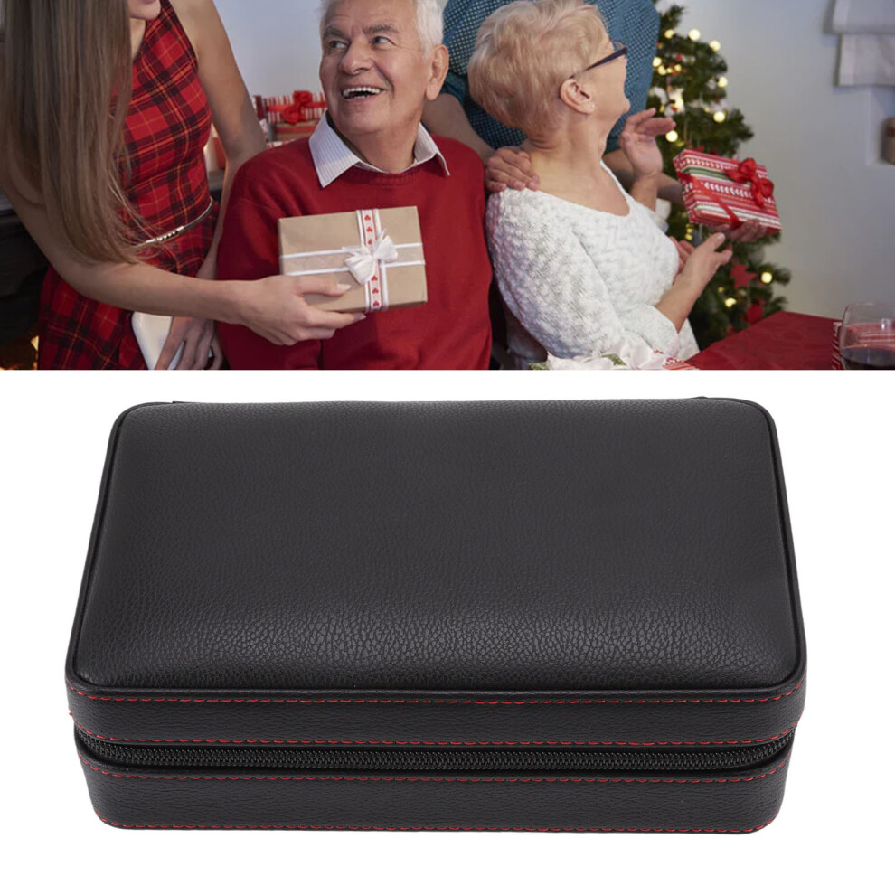 Black Portable Leather Cigar Holder Case For 4 Cigars, Travel Friendly