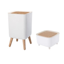 Trash Can Set 2.6 Gallon + 0.5 Gallon, Rectangular Press Lid, Dog Proof AntiOdor, White