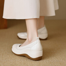 (Creamy White, 37) Vintage Leather High Heels Autumn Casual Shoes