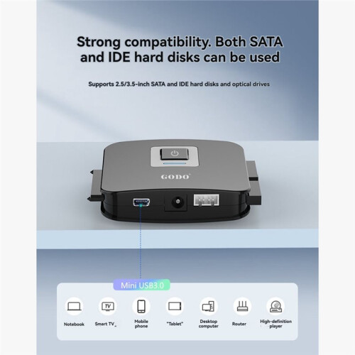 GODO Cabo Adaptador /IDE para USB 3.0 para Disco Rígido IDE de 2,5/3,5 Polegadas, Compatível com HDDs/SSDs IDE e , Plugue Americano. 1