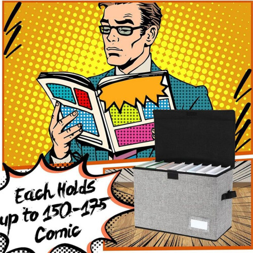 Comic Book Storage Boxes, Back to School Fold Comic Short Box Case with Lid, Book Bin Container Holds 150 Comics Gray 1
