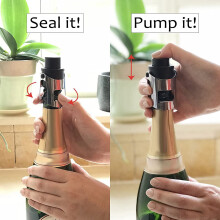 2X Edelstahl Champagner Stopfen, Champagner Flaschen Verschluss mit Pumpe, Geeignet für Sektflaschen-Schwarz