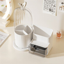 360 Rotating Cosmetic Brush Shelf Organizer Cosmetic Display Case with Drawer Storage Organizer for Living Room A