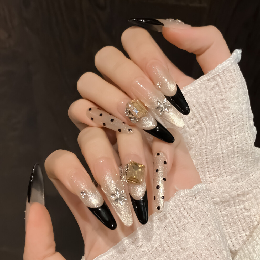 Roc-Electron Black (M) Tip Cat Eye Resin Nails, Odorless & Comfortable