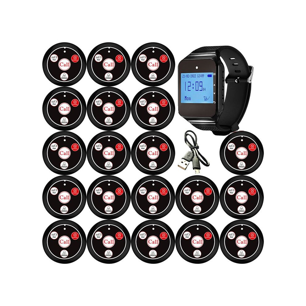 Photos - VoIP Phone Wireless Restaurant Pager Calling System with Watch Call Button Office Food Truck Coffee Restaurant Call Bell Black