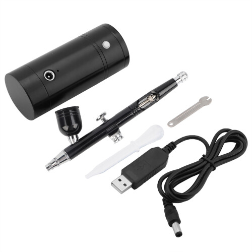 0.3mm Black Mini Airbrush Kit with 7CC Capacity, USB Powered, 10*4.5cm Compact Compressor 1