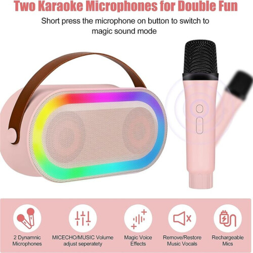 Karaoke Machine, Portable  Speaker Set with 2 Wireless Microphone with LED Lights () 1