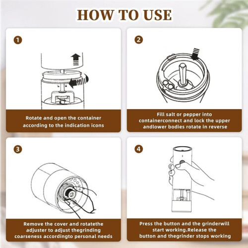 Electric Salt and Pepper Grinder Set-Automatic Pepper and Salt Grinder Refillable with 6Adjustable Coarseness Adjustable