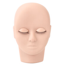 Cabeça de manequim para prática de extensão de cílios com design facial realista, toque macio emborrachado e cílios de camada dupla. Fácil de