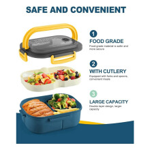 2X Bento Box Adult Lunch Box, 1200ML Double Layer Lunch Box with Spoon & Fork High Capacity Food Containers, Leakproof