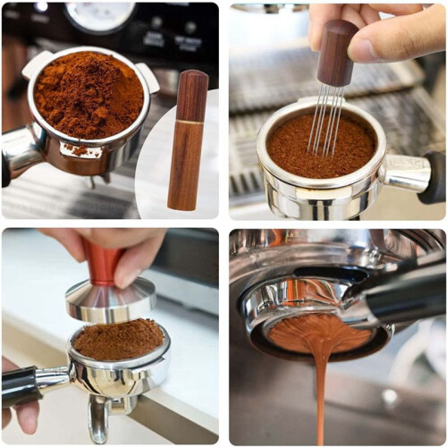 2X Espresso Coffee Stirrer Espresso Distribution Tool Portable Espresso Distribution Tools,6 Needles Walnut Color 2