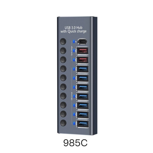 10-Port USB 3.0 Hub with 2.4A Fast Charging PD Port Supply Multi-Device Support for Computers and Laptops US Plug 2