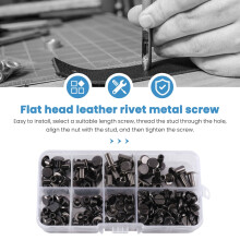 90 Sets Chicago Screws Assorted Kit, 6 Sizes of Round Flat Leather Rivets Metal Screw Studs for DIY Leather A