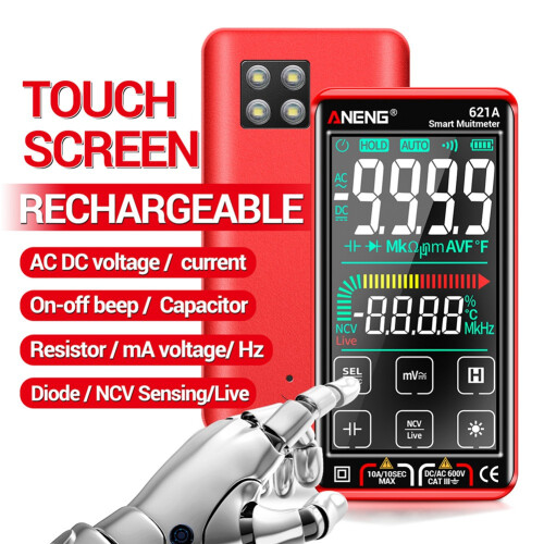 ANENG 621A Touch Screen Intelligent Digital Multimeter 9999 Counts Auto Range Rechargeable NCV Universal Meter Ammeter(Red) 1