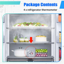 4Pc Refrigerator Thermometer, with Red Indicator Thermometer for Freezer Refrigerator Cooler with Hanging Hook and Stand