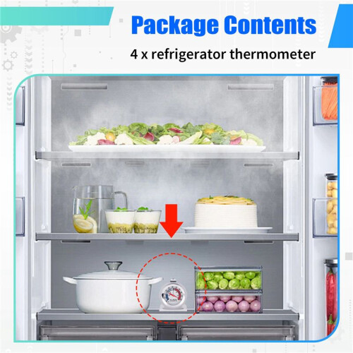 4Pc Refrigerator Thermometer, with Red Indicator Thermometer for Freezer Refrigerator Cooler with Hanging Hook and Stand