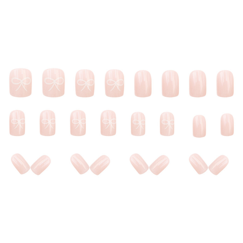 Roc-Electron 24Pcs Bow French Press On Nails - Glossy Short Fake Nails