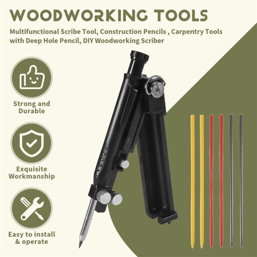 Multifunctional Scribe Tool, Construction Pencils , Carpentry Tools with Deep Hole Pencil, DIY Woodworking Scriber 2