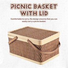 Nueva Cesta de Bambú, Cesta Tejida Natural, Cesta de Picnic de Bambú con Tapa, Cesta de Almacenamiento de Pan para Aperitivos de Mano