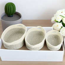 Rope Storage Baskets Organizer Woven Basket - Portable Cotton Bins for Clothes, Beddings, Towels S Creamy-White