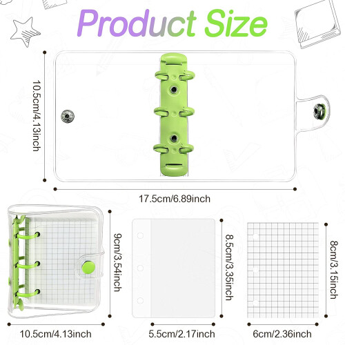 2 Sets  Clear 3 Ring Binder Covers with Binder Inner Paper Bag Clear Soft PVC Notebook Closure Binder(Green,) 2