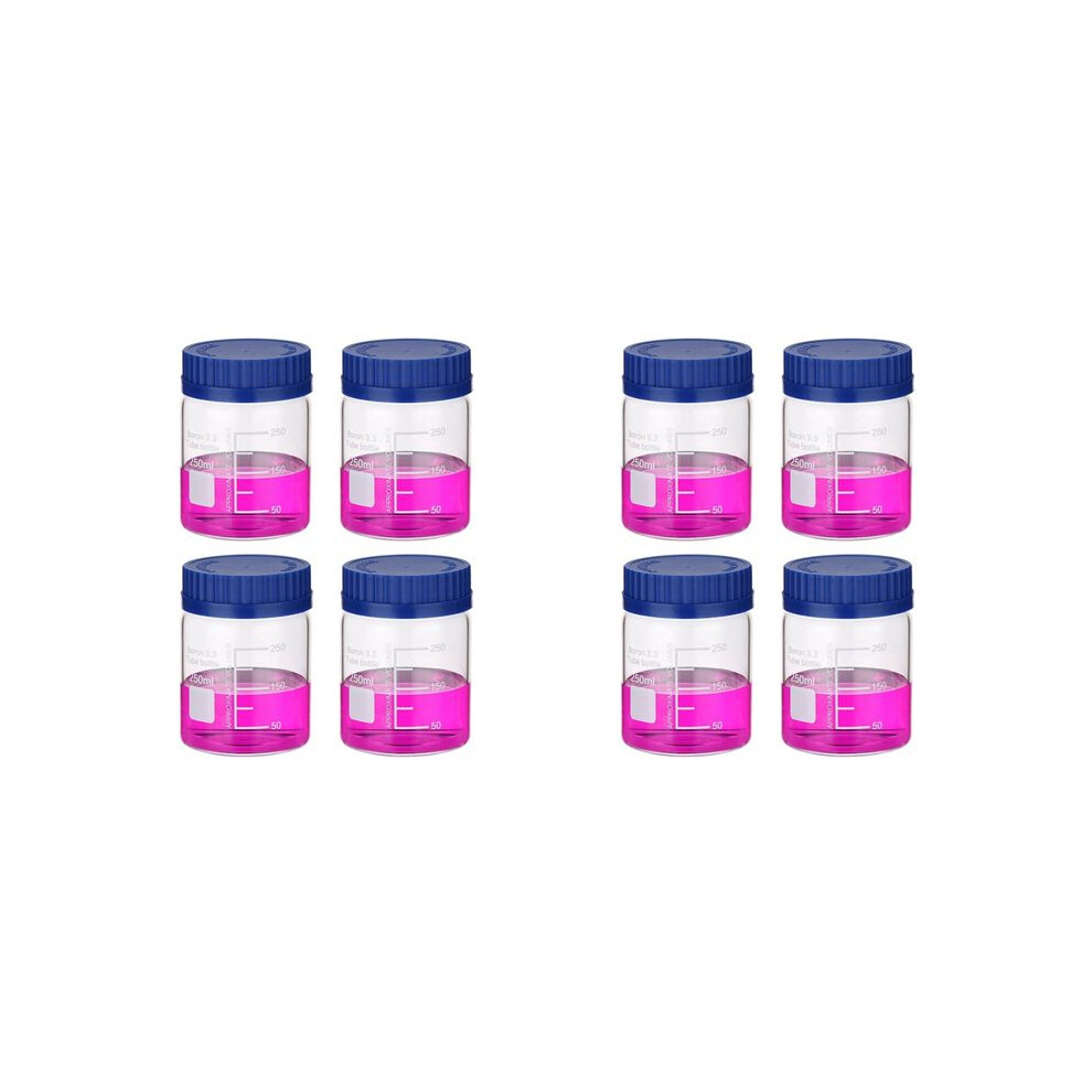 8 Pack Reagent Media Storage Bottles, 250Ml Borosilicate Glass Wide Mouth Graduated Round Bottles With Gl32 Screw Cap 6032695568262
