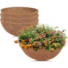 4 Pcs Coconut Hanging Basket Liners 10 Inch, Sturdy Round Liners for PlantersPerfect Replacement , Natural