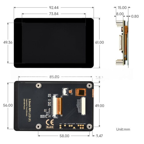 3,5-Zoll-LCD-Touchscreen-Display 320 X 480 60 Fps IPS-Panel mit ESP32-S3- für Raspberry Pi 5//für /ESP32