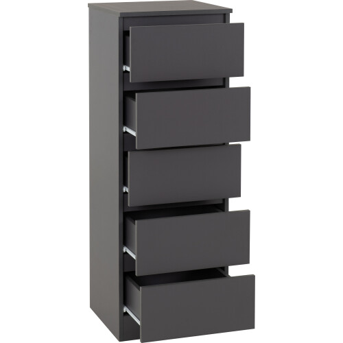 Seconique Malvern 5 Drawer Narrow Chest - Grey 1