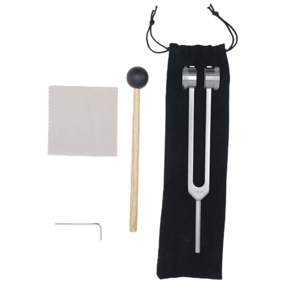 128Hz Aluminum Tuning Fork with Silicone Hammer for Sound Therapy, Yoga and Meditation Kit