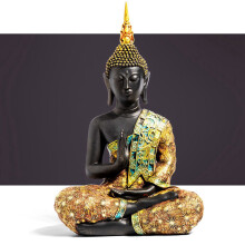 2X Buddha Statue Thailand Sculpture Resin Handmade Buddhism Hindu Feng Shui Figurine Meditation Home Decor Ornament