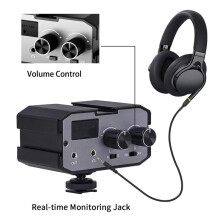 DSLR-Audioadapter, Mikrofon-Audiomixer-Adapter mit Echtzeitüberwachung, Zwei Kanäle, 3,5-mm-Anschluss, Kameramixer