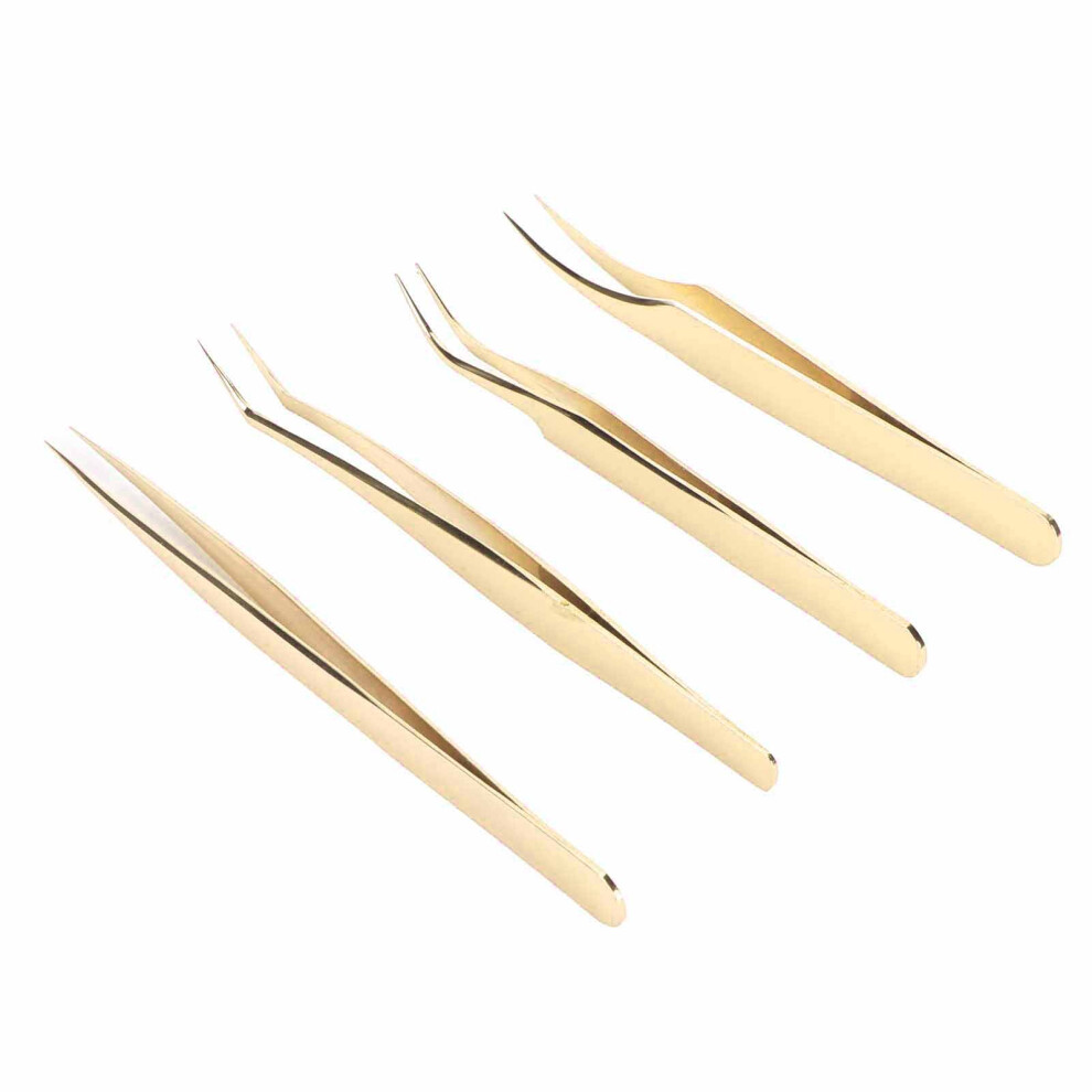 Eyelash Tweezers Set 4 Styles 12-13.6cm Gold