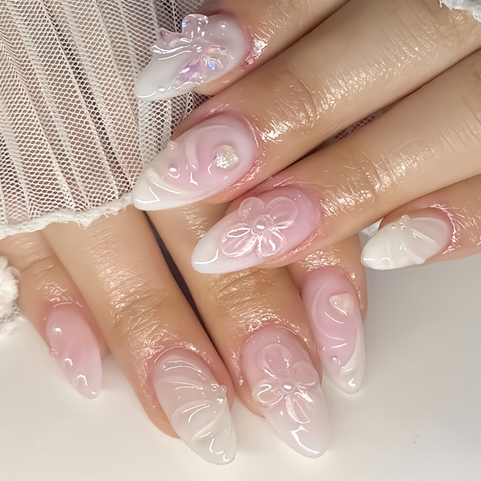 Roc-Electron (2) Floral Pink Press-On Nails For Dating & Travel