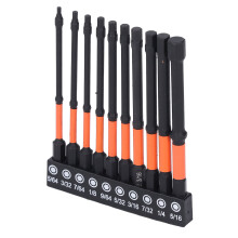 Set de 10 embouts hexagonaux SAE, 100 mm, tige de 1/4 po, noir