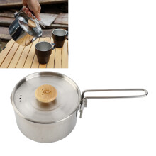Portable 1L Stainless Steel Camping Tea Pot with Beech Wood Handle