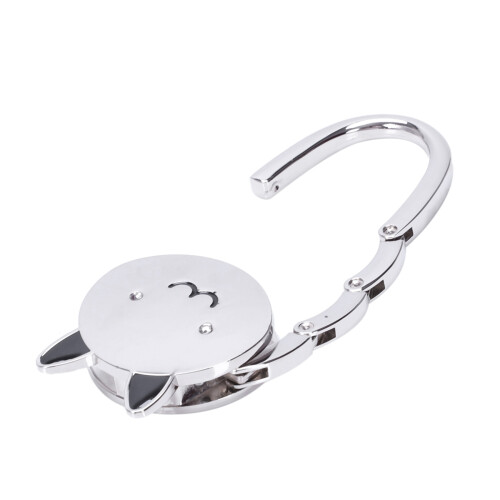 2X Black Cat Cartoon Foldable Silver Tone Handbag Hook Antislip Rubber Base