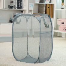 (Light Grey) Foldable Mesh Laundry Basket - Large Capacity